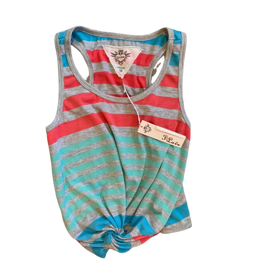 NWT T2love Striped Knotted Front Racerback Tank Top Girls 10